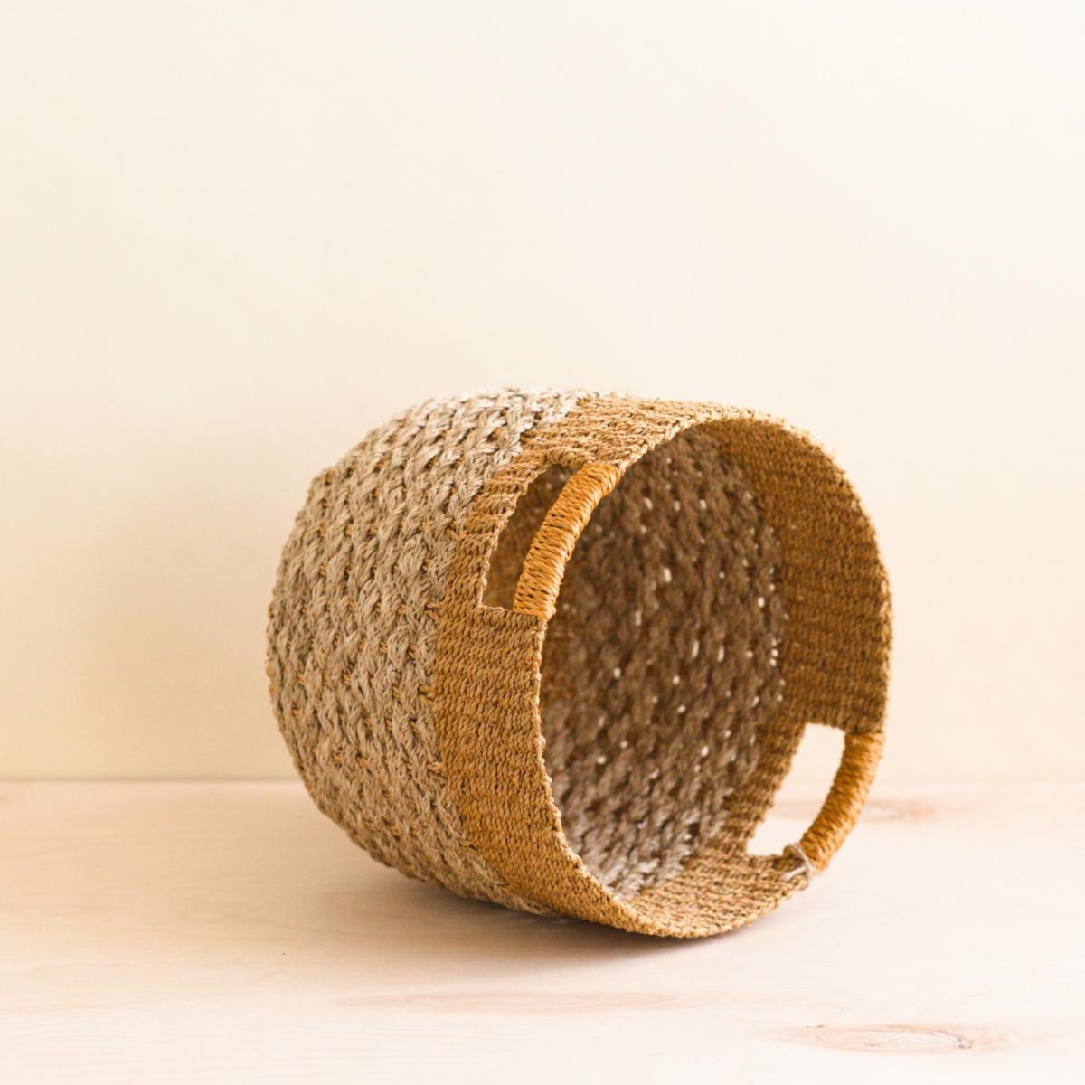 Golden Brown Patterned Round Floor Basket - Storage Bins Likhâ – image 4