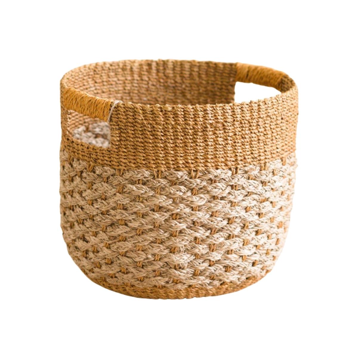 Golden Brown Patterned Round Floor Basket - Storage Bins Likhâ – image 1