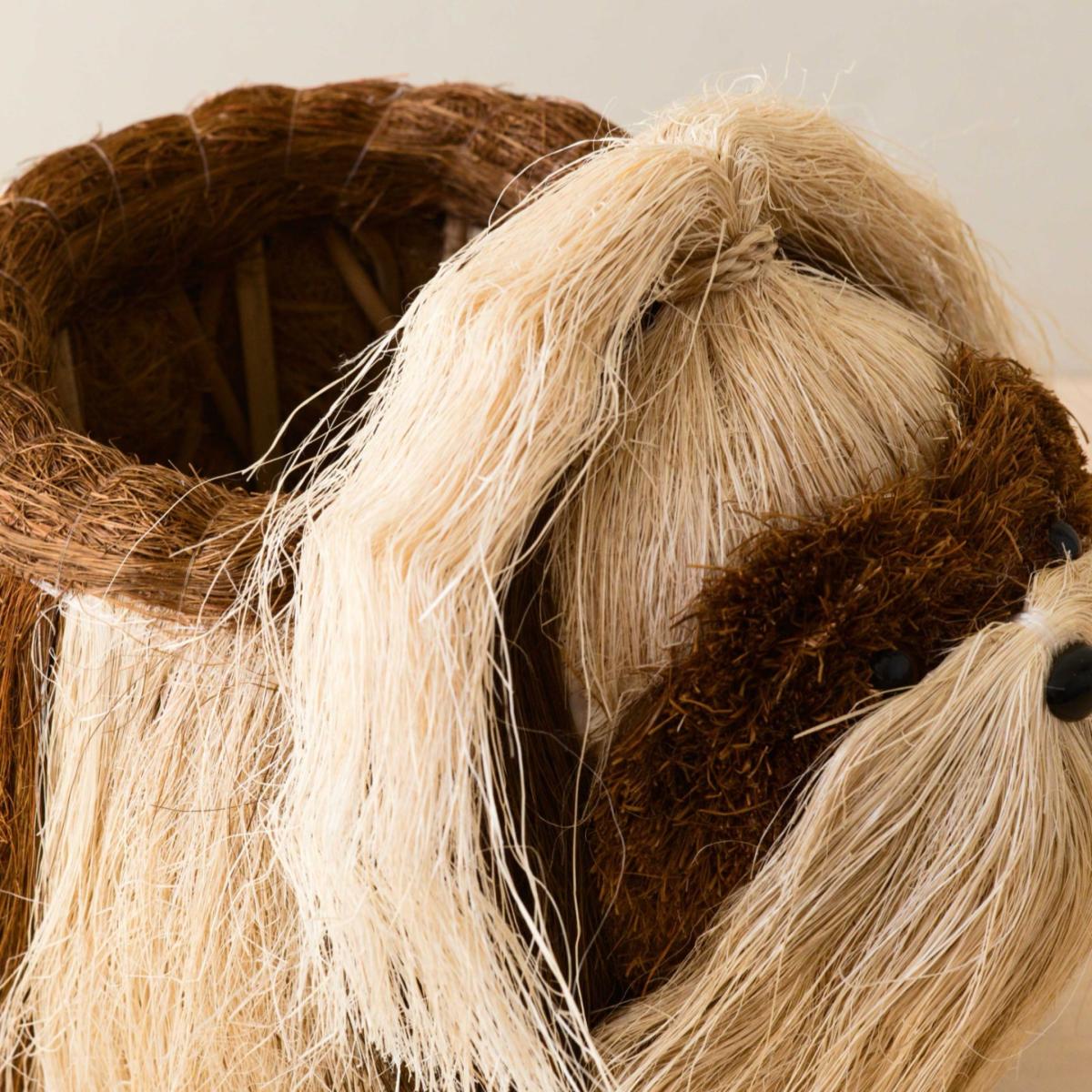 White / Brown Shih Tzu Planter - Dog Plant Basket Likhâ – image 3
