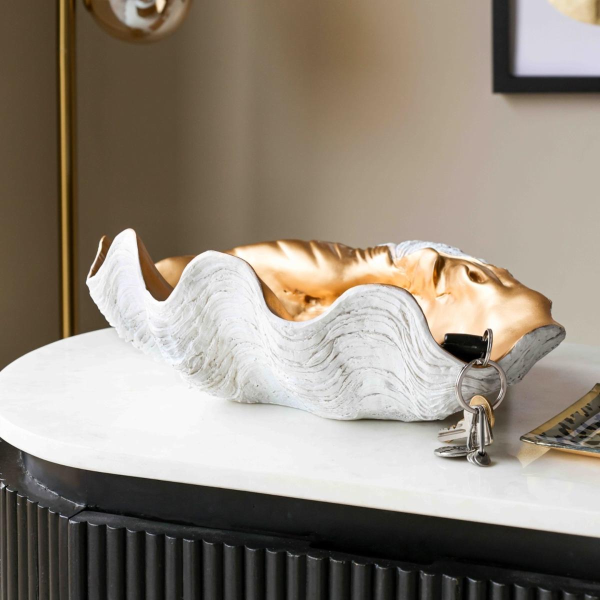 Large White & Gold Clam Shell Display Dish Rockett St George – image 2