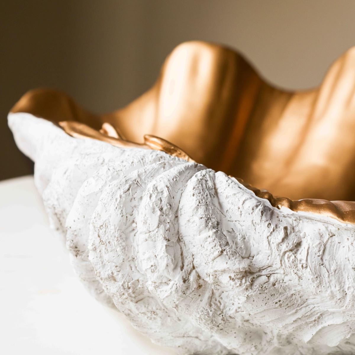 Large White & Gold Clam Shell Display Dish Rockett St George – image 7