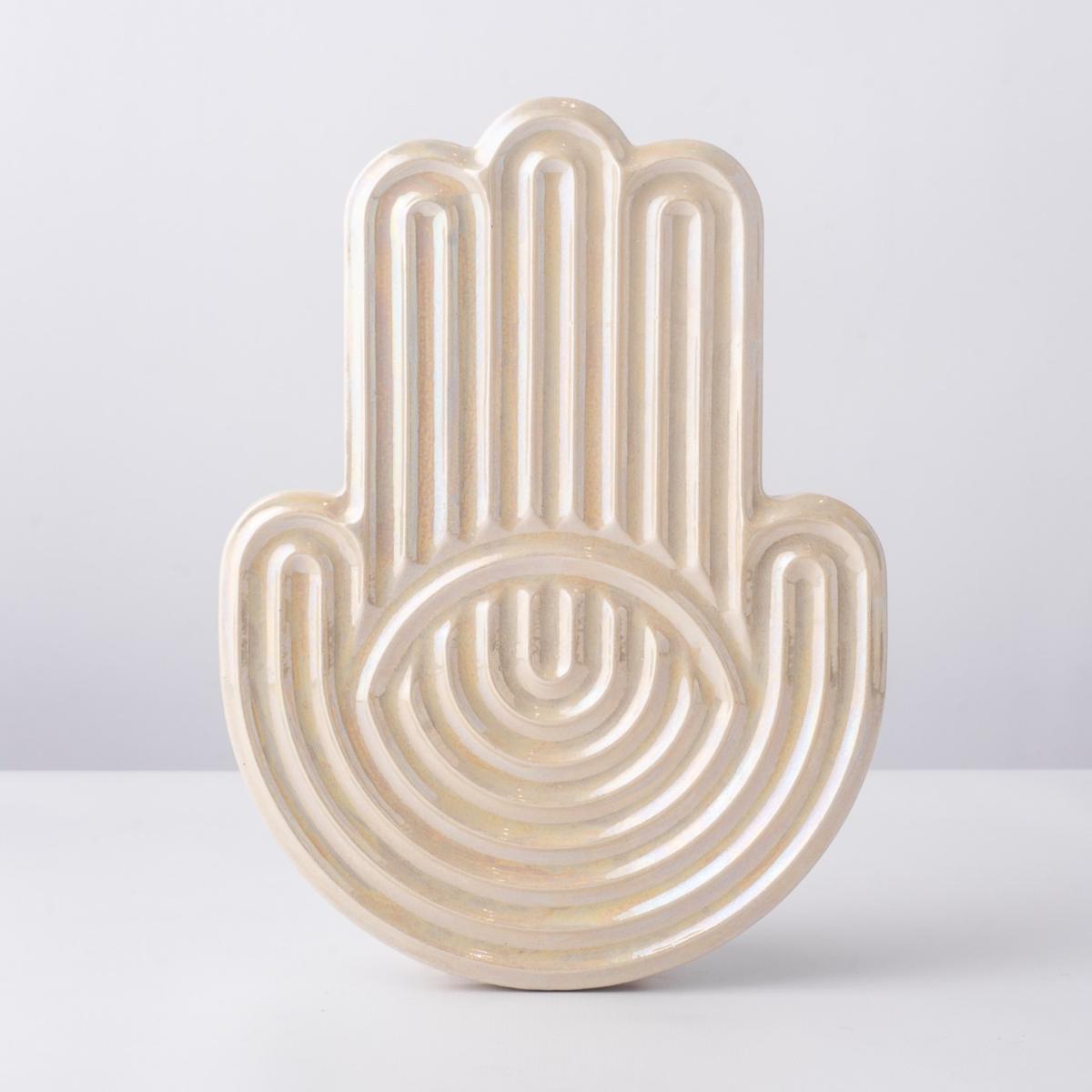 Hamsa Fatima Hand Glazed High Temperature Ceramic Tray - White . Bruci Editora De Diseño – image 7