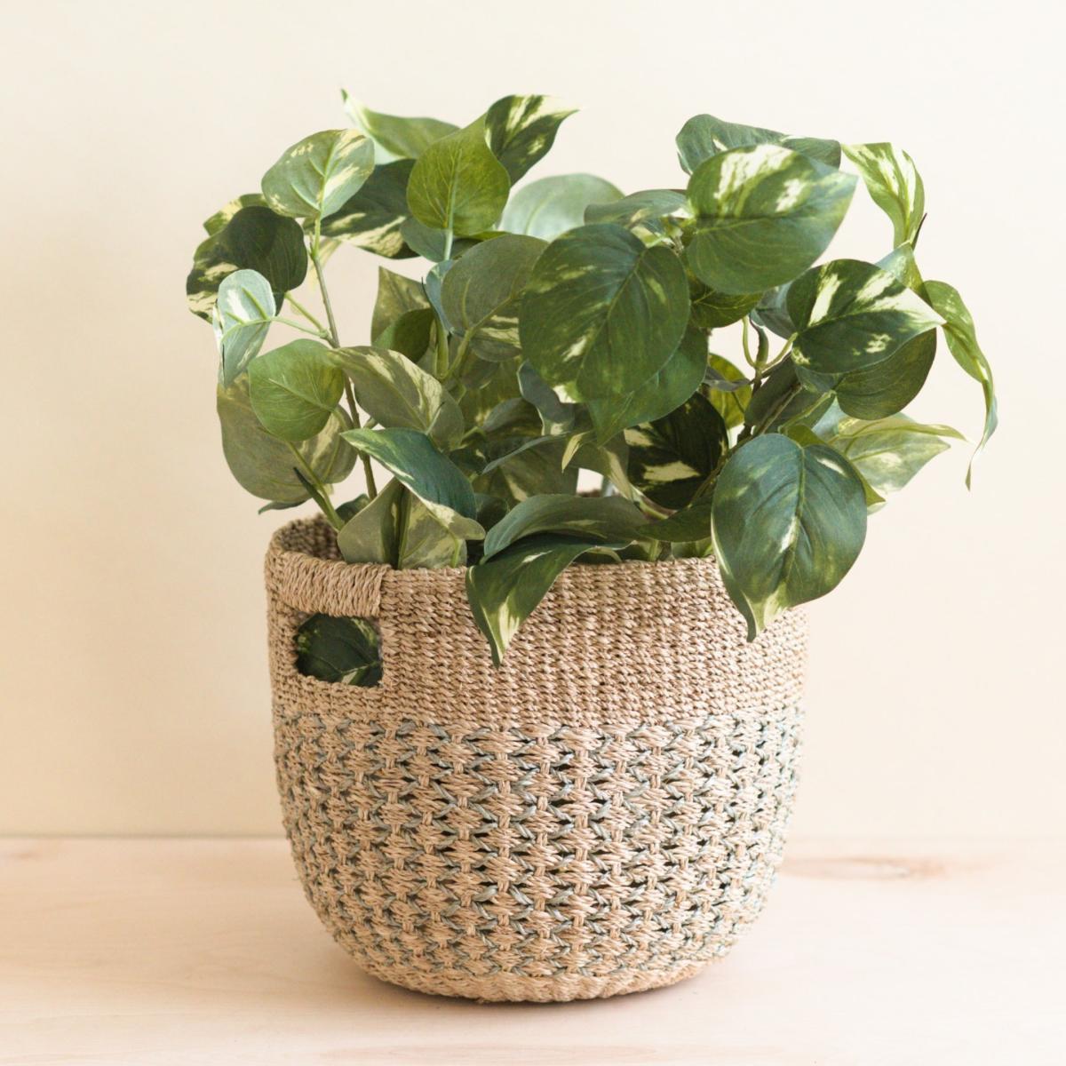 Grey Patterned Round Woven Basket - Handcrafted Bins Likhâ – image 2