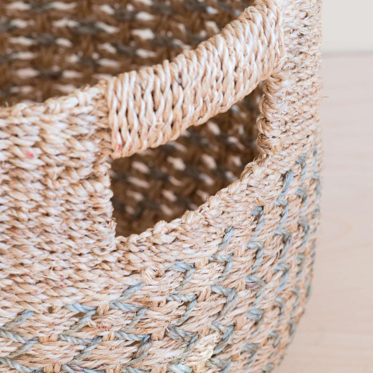 Grey Patterned Round Woven Basket - Handcrafted Bins Likhâ – image 3