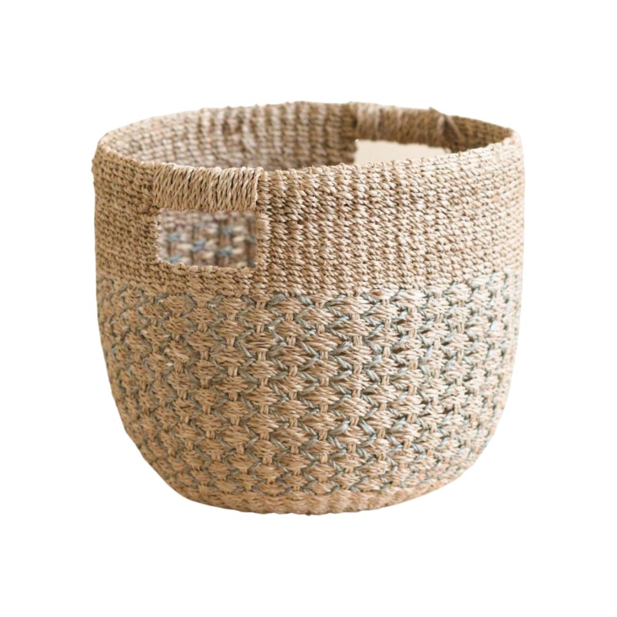 Grey Patterned Round Woven Basket - Handcrafted Bins Likhâ – image 1