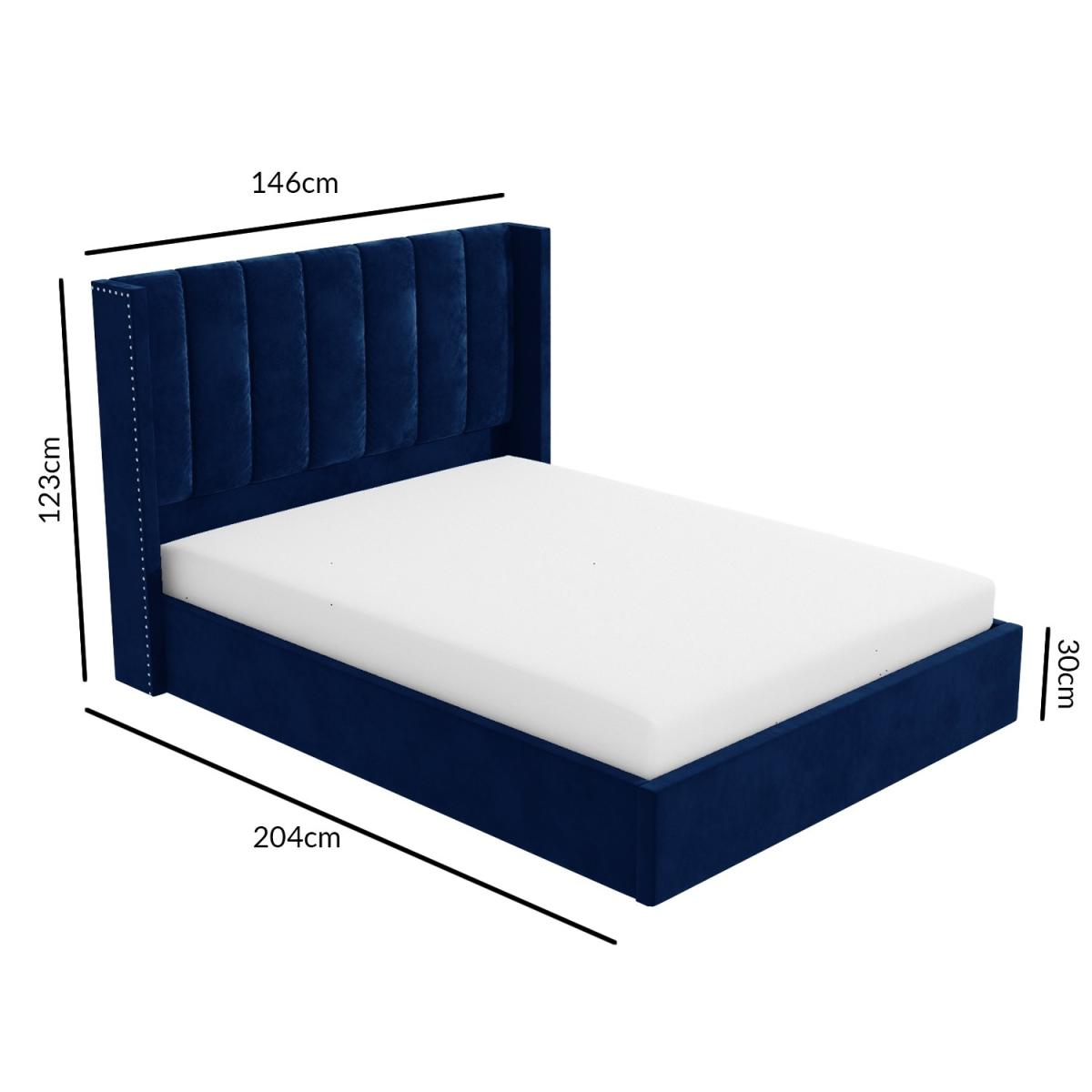 Navy Velvet Double Ottoman Bed with Winged Headboard - Maddox – image 3