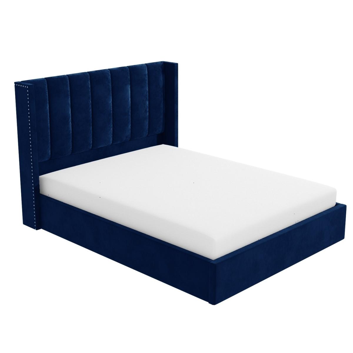 Navy Velvet Double Ottoman Bed with Winged Headboard - Maddox – image 4
