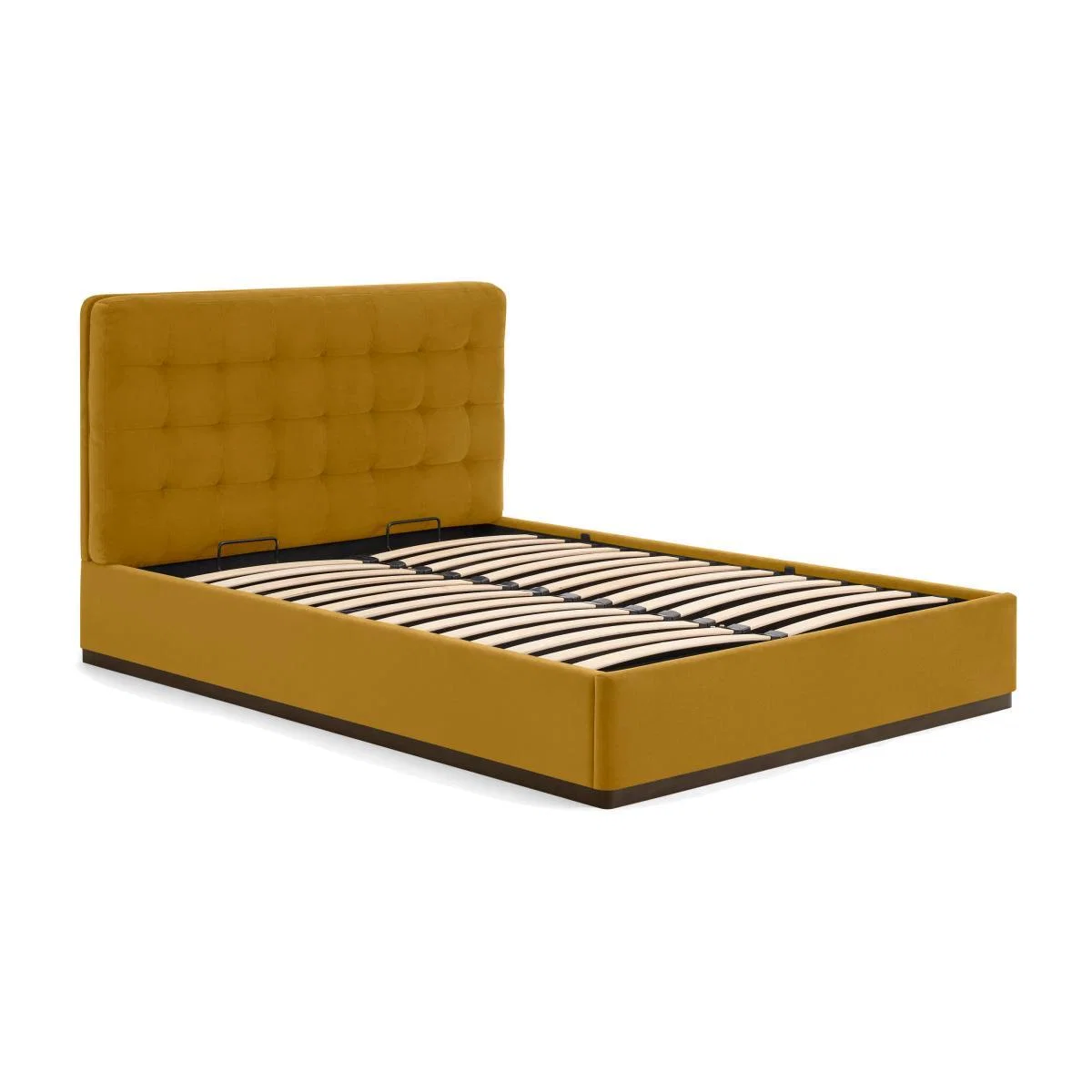 Lavelle Double Ottoman Storage Bed, Marigold Velvet & Walnut Stain Plinth – image 1