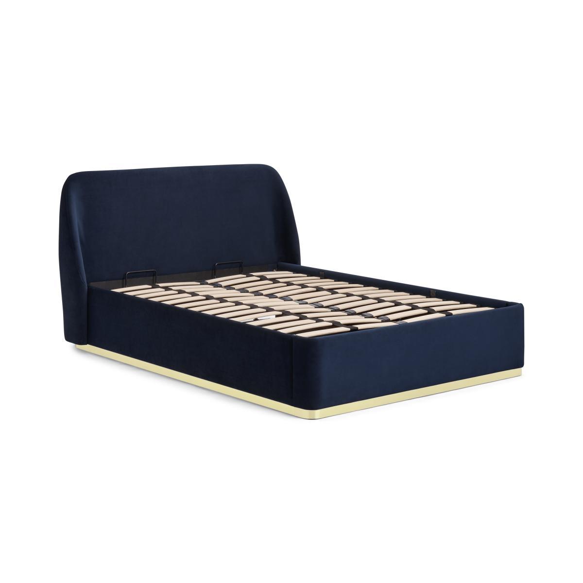 Trudy Double Ottoman Storage Bed, Royal Blue Velvet & Brass – image 3