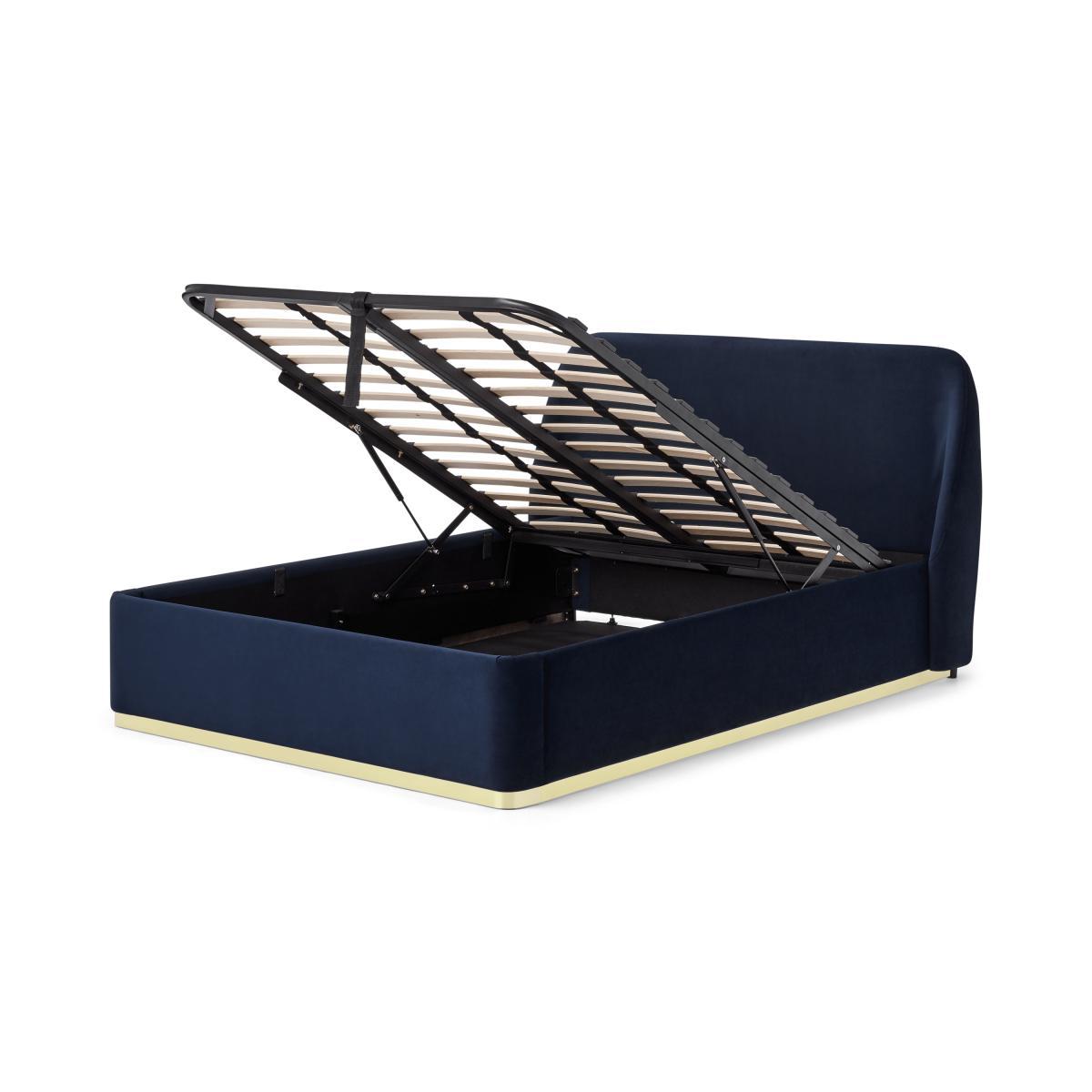 Trudy Double Ottoman Storage Bed, Royal Blue Velvet & Brass – image 6