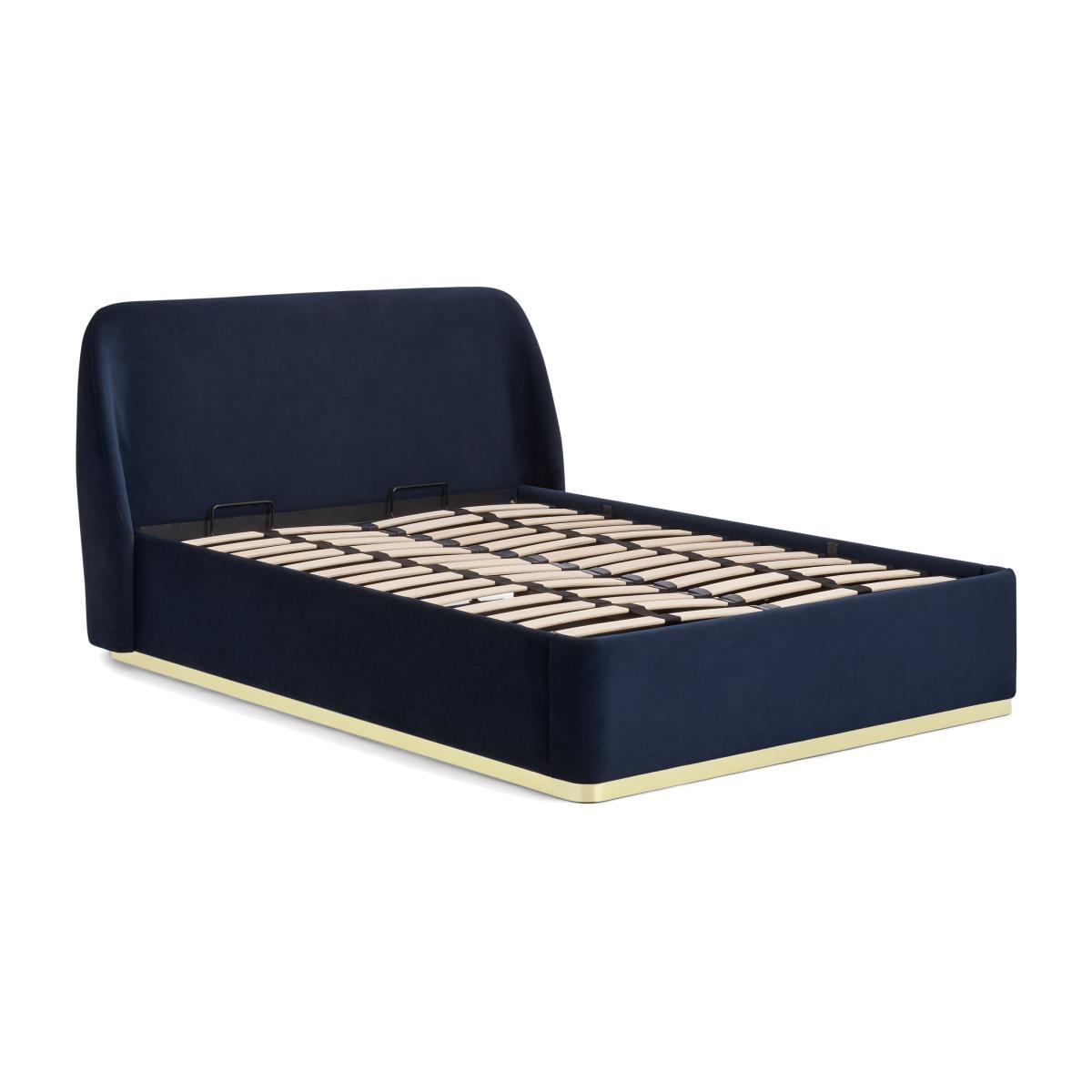 Trudy Double Ottoman Storage Bed, Royal Blue Velvet & Brass – image 1