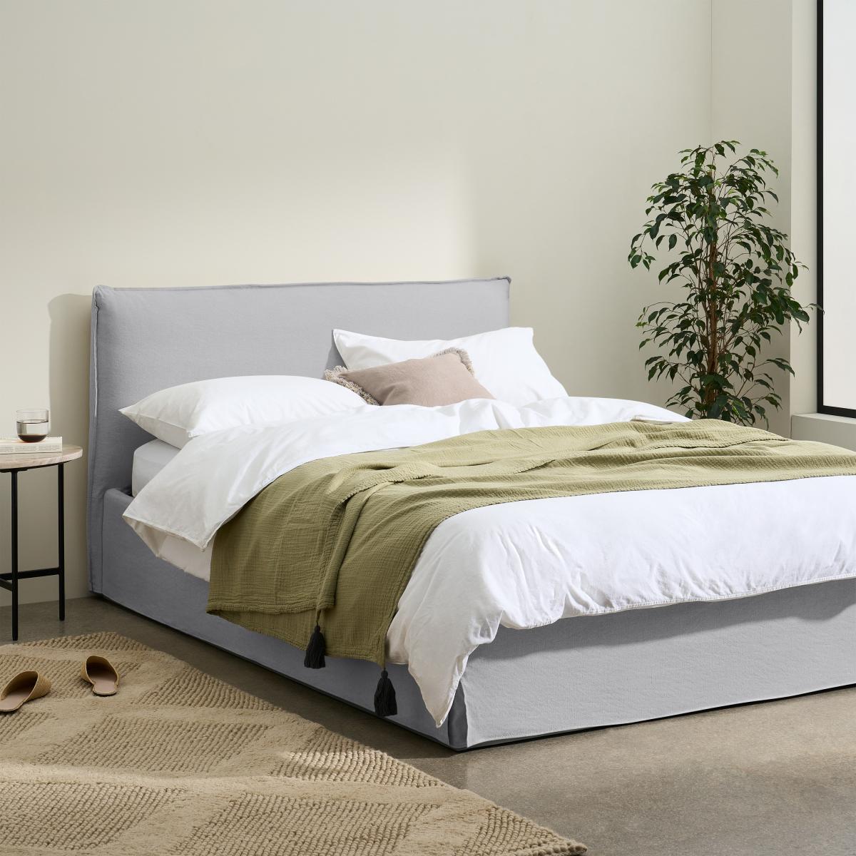 Orsa Double Bed with Ottoman Storage, Pebble Cotton & Linen Mix – image 3