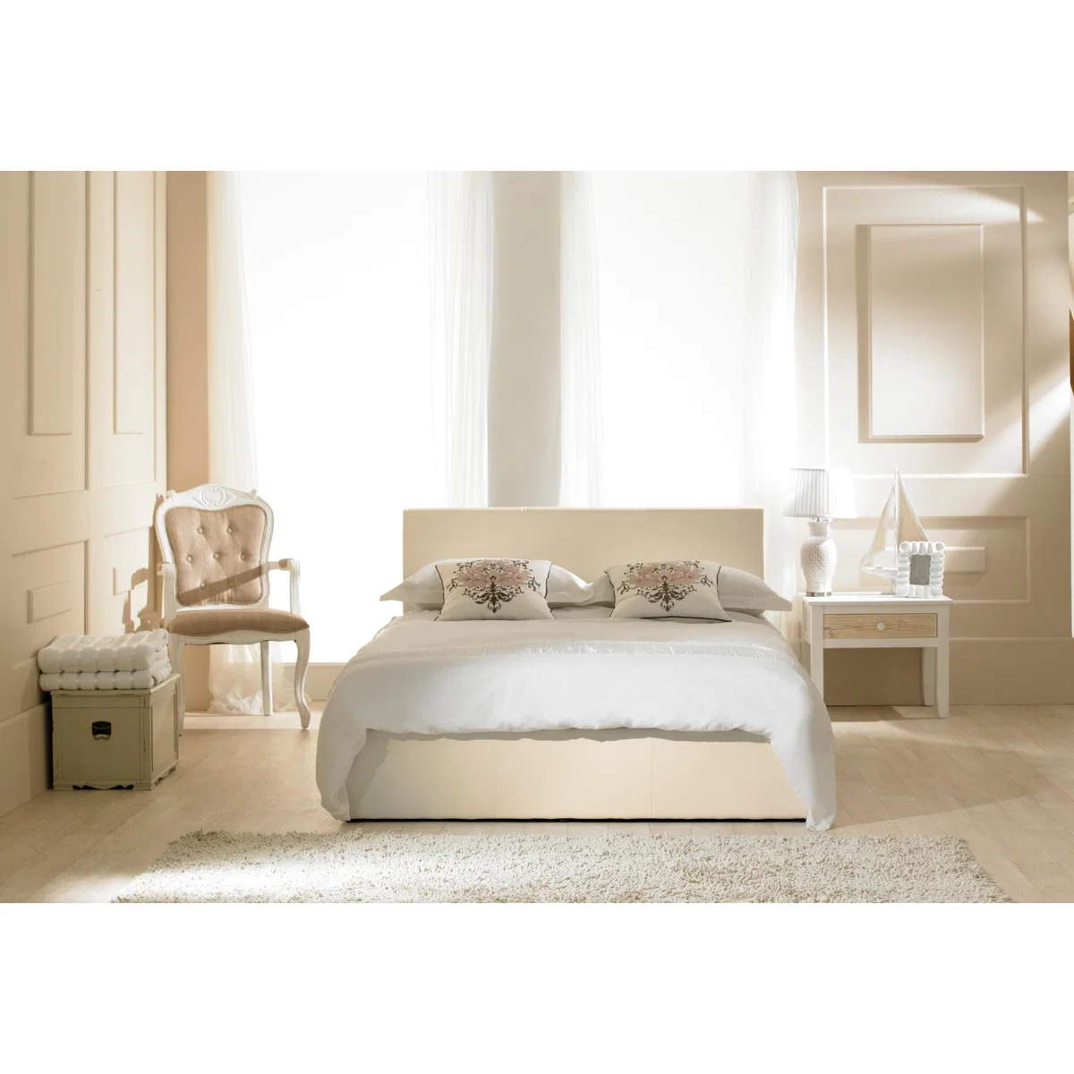 Madrid Ivory Faux Leather Ottoman Double Bed – image 1
