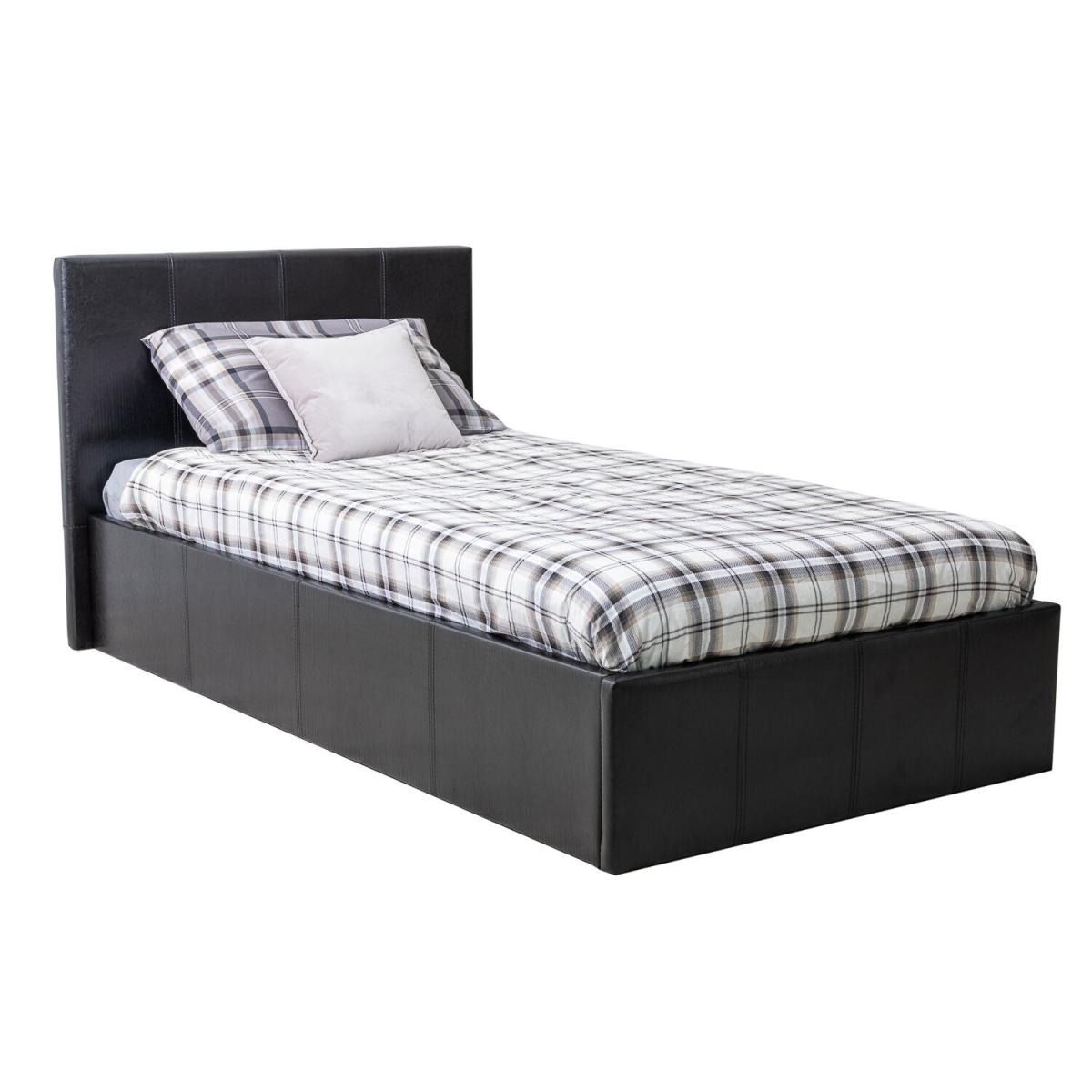 Ottoman Bed Black Leather Storage Bed - Black / Double / No – image 2