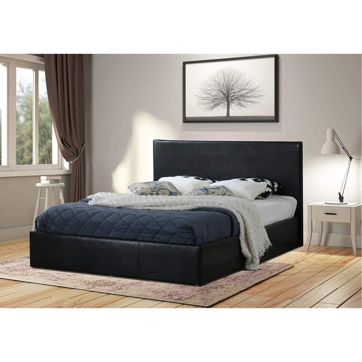 Ottoman Bed Black Leather Storage Bed - Black / Double / No – image 3