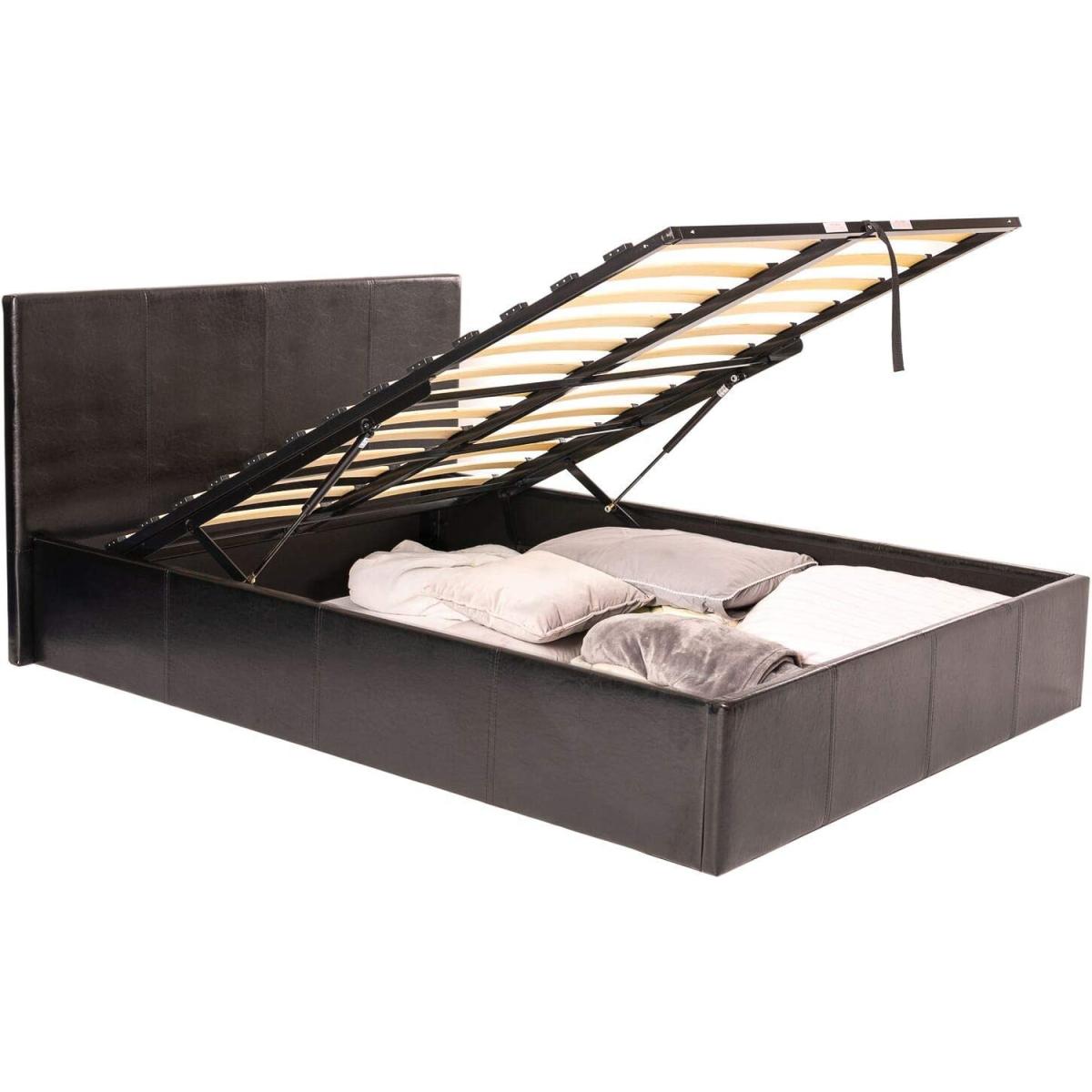 Ottoman Bed Black Leather Storage Bed - Black / Double / No – image 10