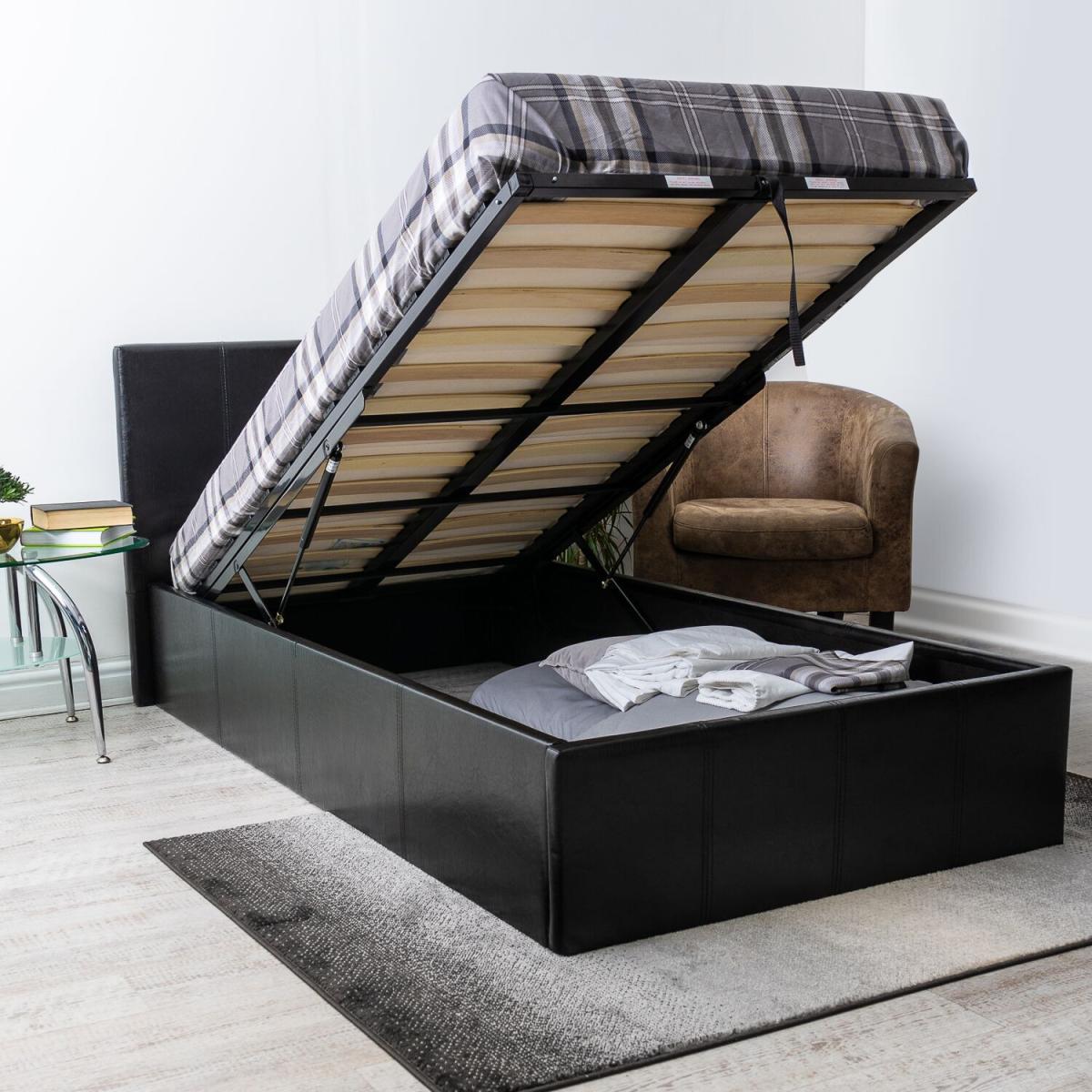 Ottoman Bed Black Leather Storage Bed - Black / Double / No – image 1