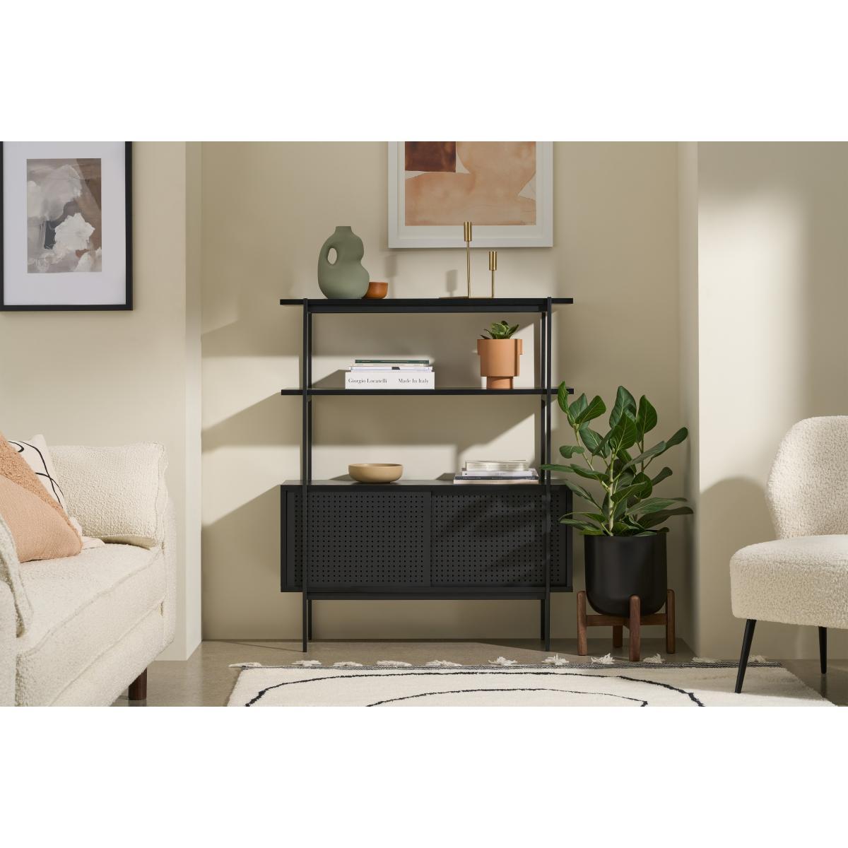 Angus Low Shelving Unit, Black Ash Effect & Perforated Metal – image 3