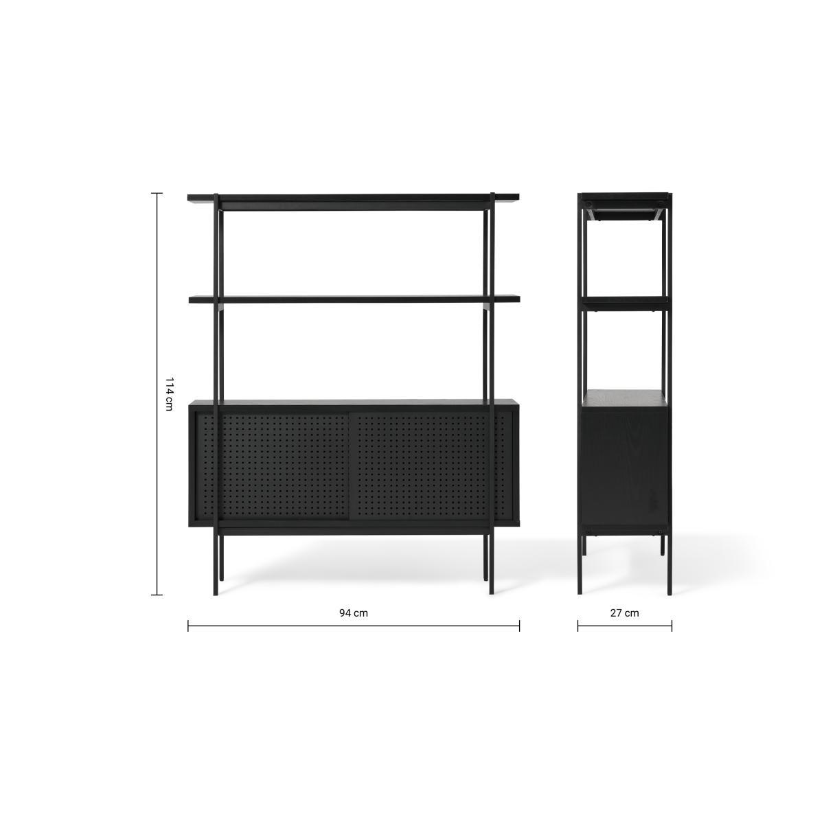 Angus Low Shelving Unit, Black Ash Effect & Perforated Metal – image 7