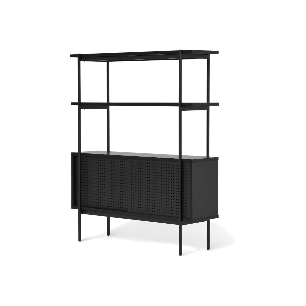 Angus Low Shelving Unit, Black Ash Effect & Perforated Metal – image 1
