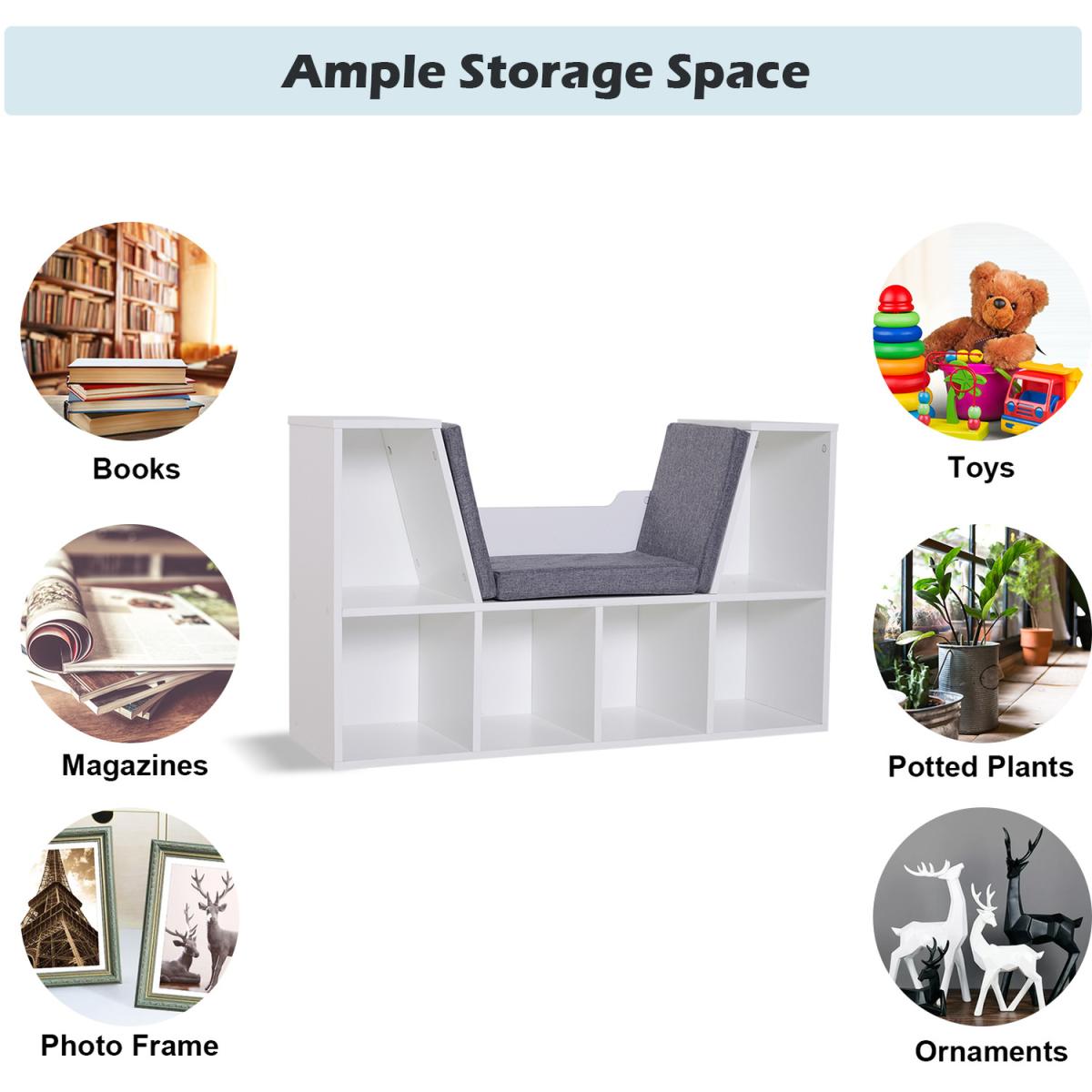 Bookcase Storage Seat Unit Kids - White – image 3