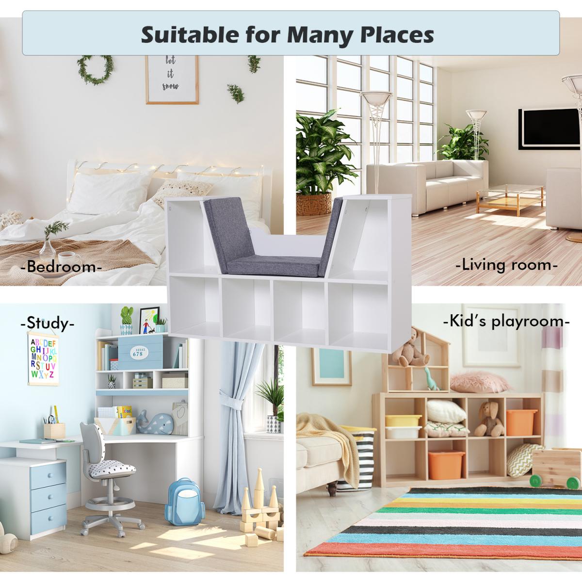 Bookcase Storage Seat Unit Kids - White – image 4