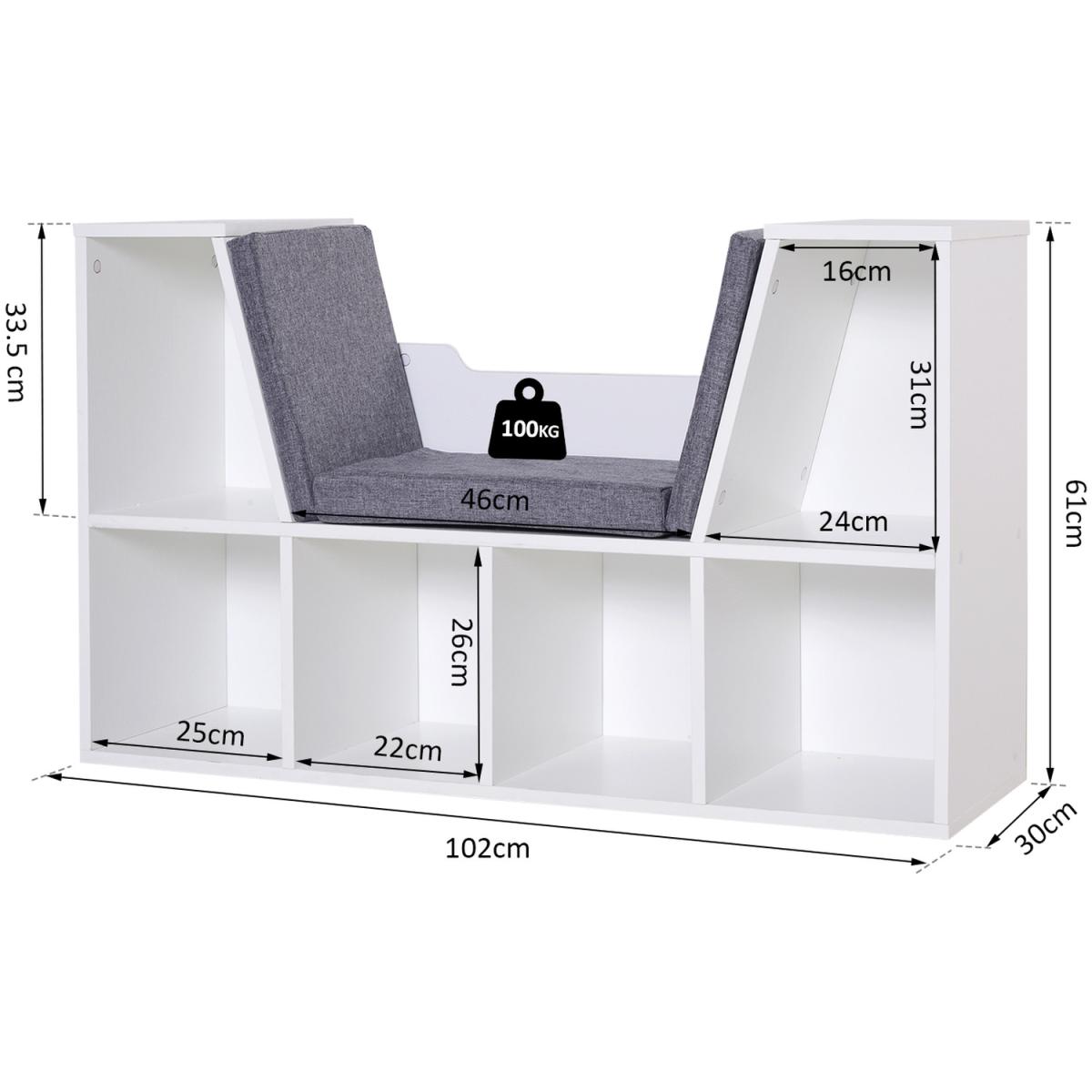 Bookcase Storage Seat Unit Kids - White – image 7