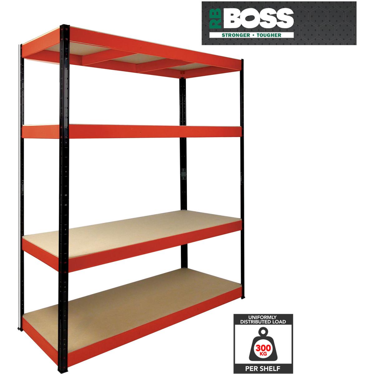 RB BOSS Garage Shelving Racking Unit 4 Tier 1800mm H x 1600mm W x 600mm D - Red – image 2