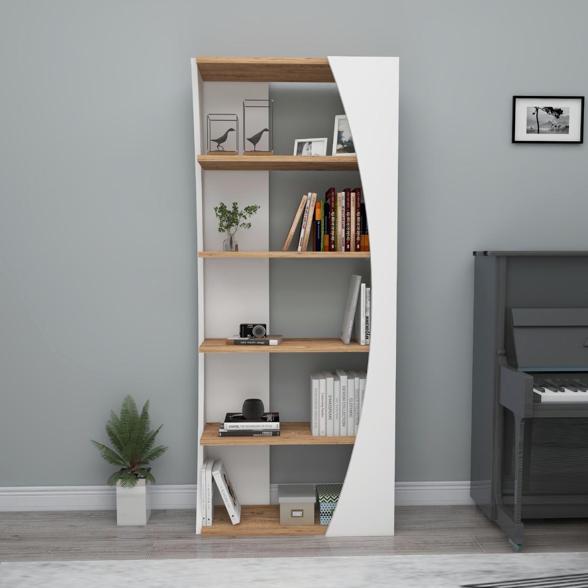 Nestor Bookcase with 5 Tier Shelves - Atlantic Pine & White / Melamine Metal Particle Board Plastic PVC – image 2