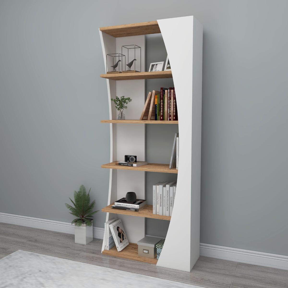Nestor Bookcase with 5 Tier Shelves - Atlantic Pine & White / Melamine Metal Particle Board Plastic PVC – image 3