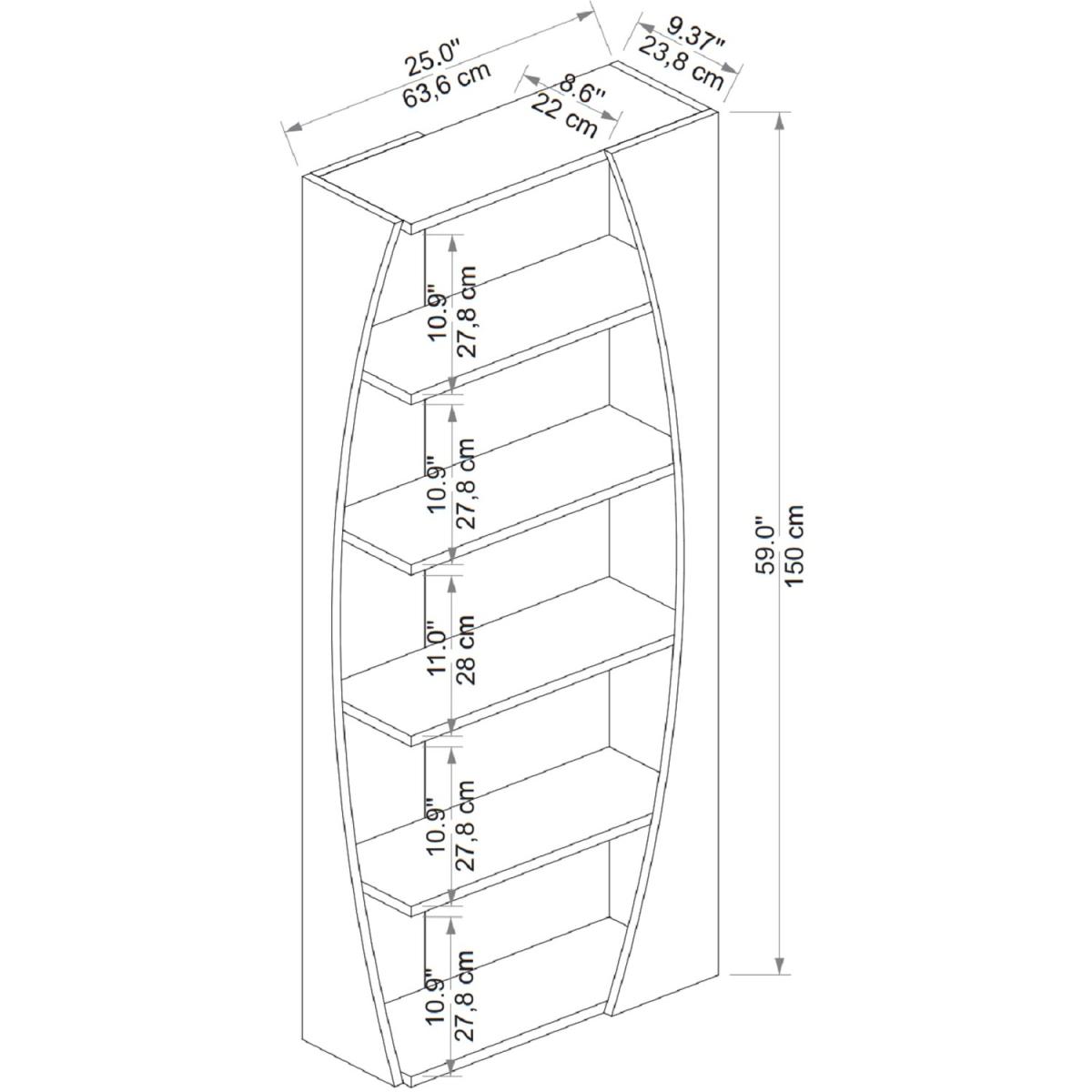 Nestor Bookcase with 5 Tier Shelves - Atlantic Pine & White / Melamine Metal Particle Board Plastic PVC – image 4