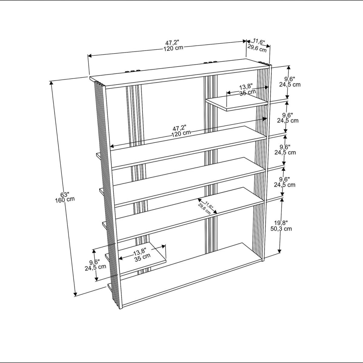 Jeni 6-Tier Modern Bookcase Bookshelf with Metal Frame - Anthracite&Gold – image 2