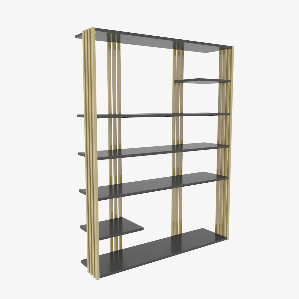 Jeni 6-Tier Modern Bookcase Bookshelf with Metal Frame - Anthracite&Gold – image 3
