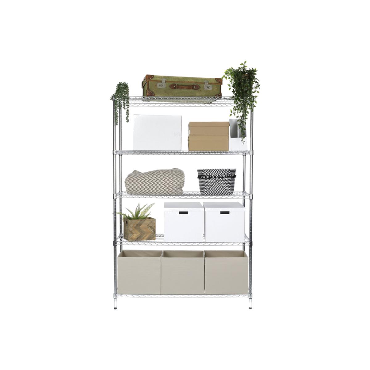 Chrome Wire Shelving Unit 5 tier 1838mm H - Chrome