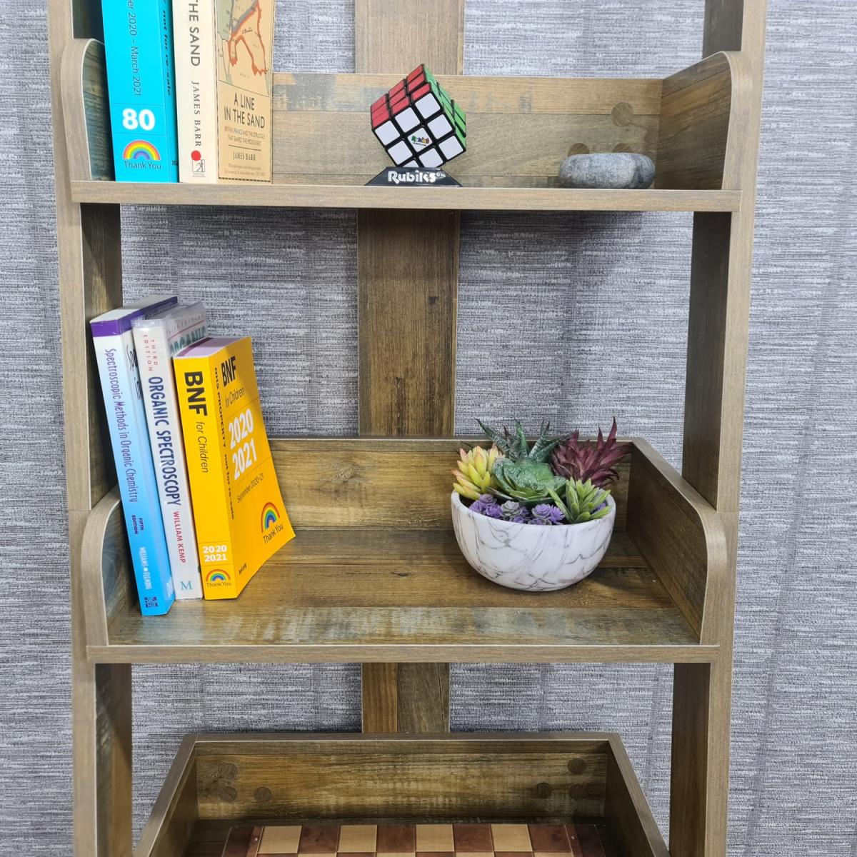 Ladder Storage Bookshelf Leaning Shelves 5-Tier Standing Shelf Bookcase - Rustic Effect – image 2