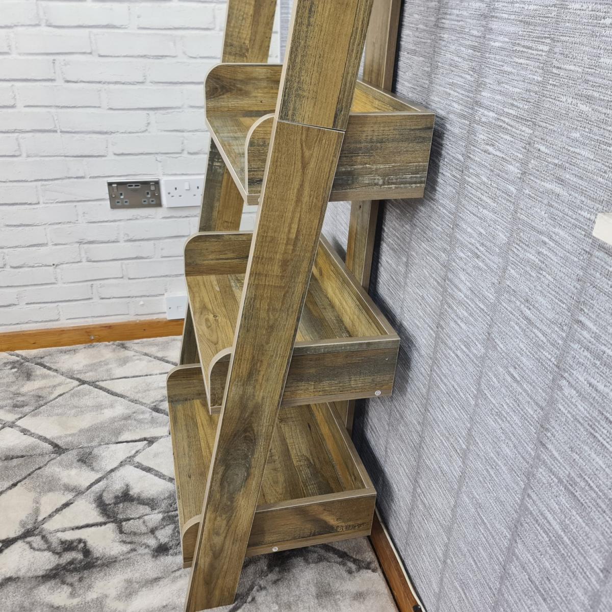 Ladder Storage Bookshelf Leaning Shelves 5-Tier Standing Shelf Bookcase - Rustic Effect – image 7