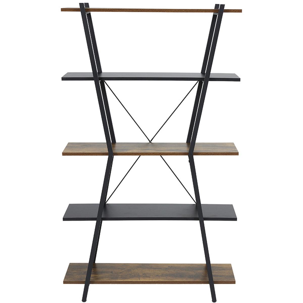 5-Tier X-Shaped Industrial Bookcase - Brown – image 3