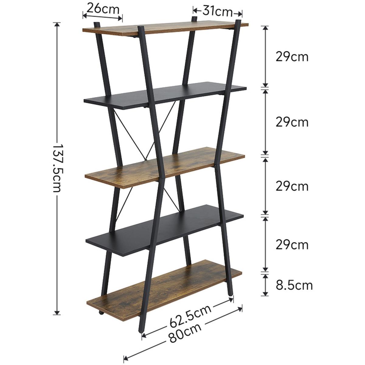 5-Tier X-Shaped Industrial Bookcase - Brown – image 7