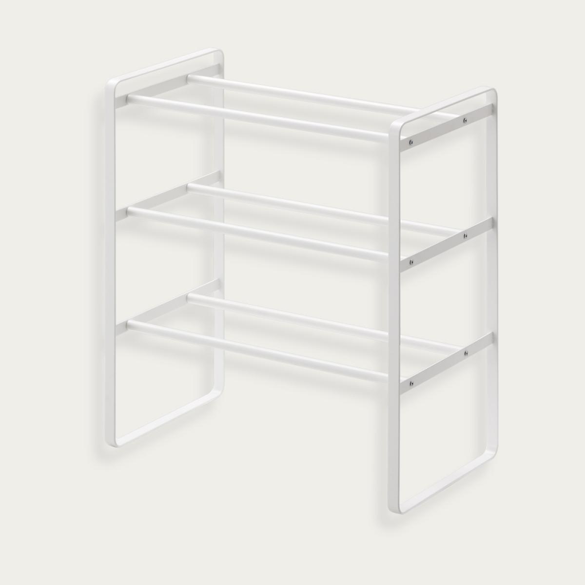 White Frame Extendable 3-Tiered Shoe Rack