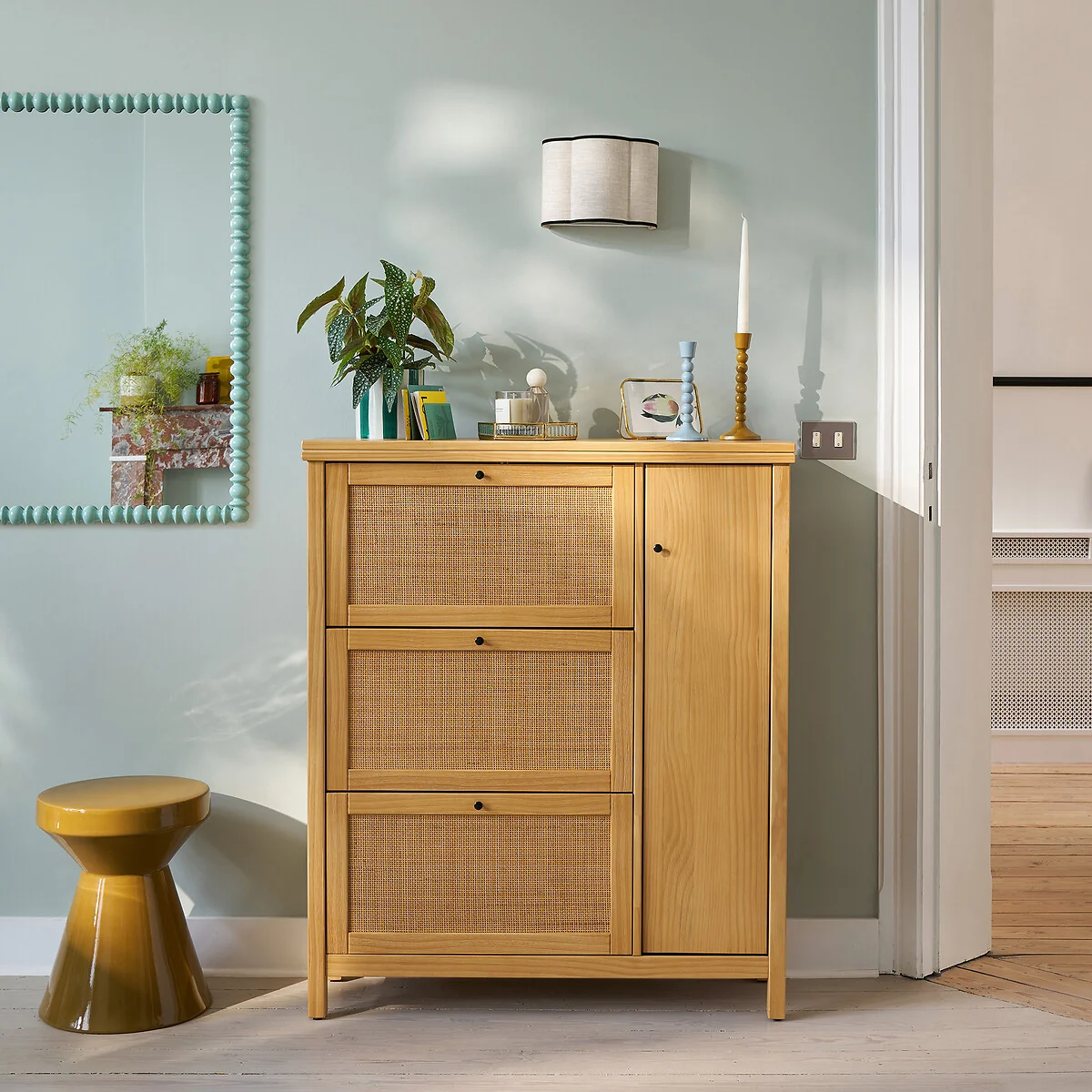 Gabin Solid Pine/Rattan Caning Shoe Cabinet – image 2
