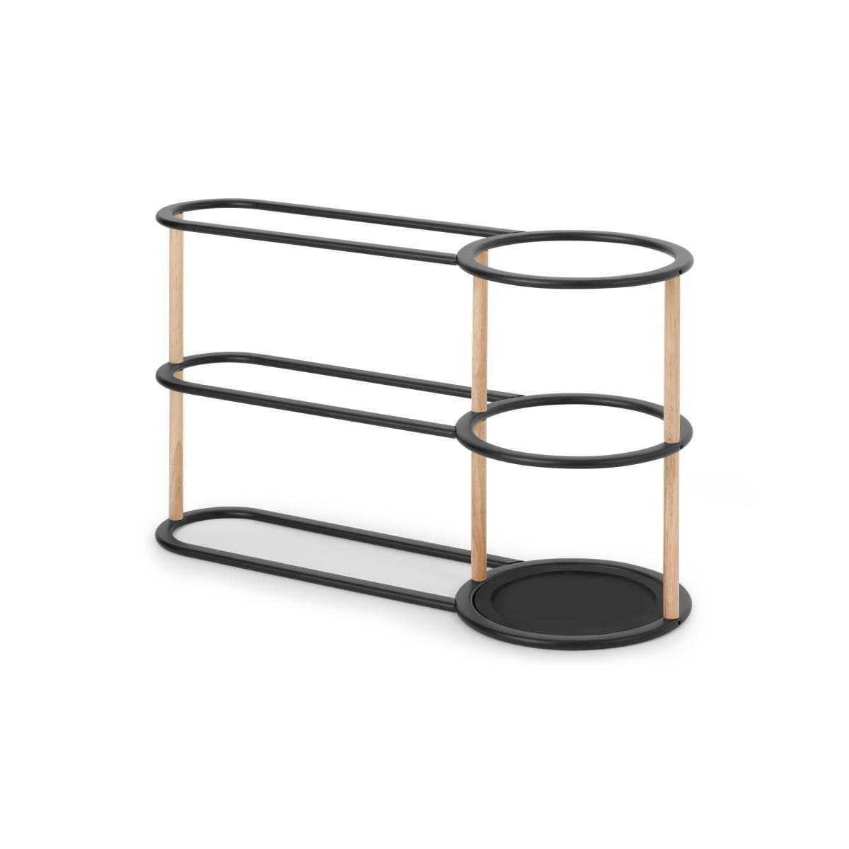 Huldra Umbrella Stand with Shoe Rack, Black Metal & Wood – image 3