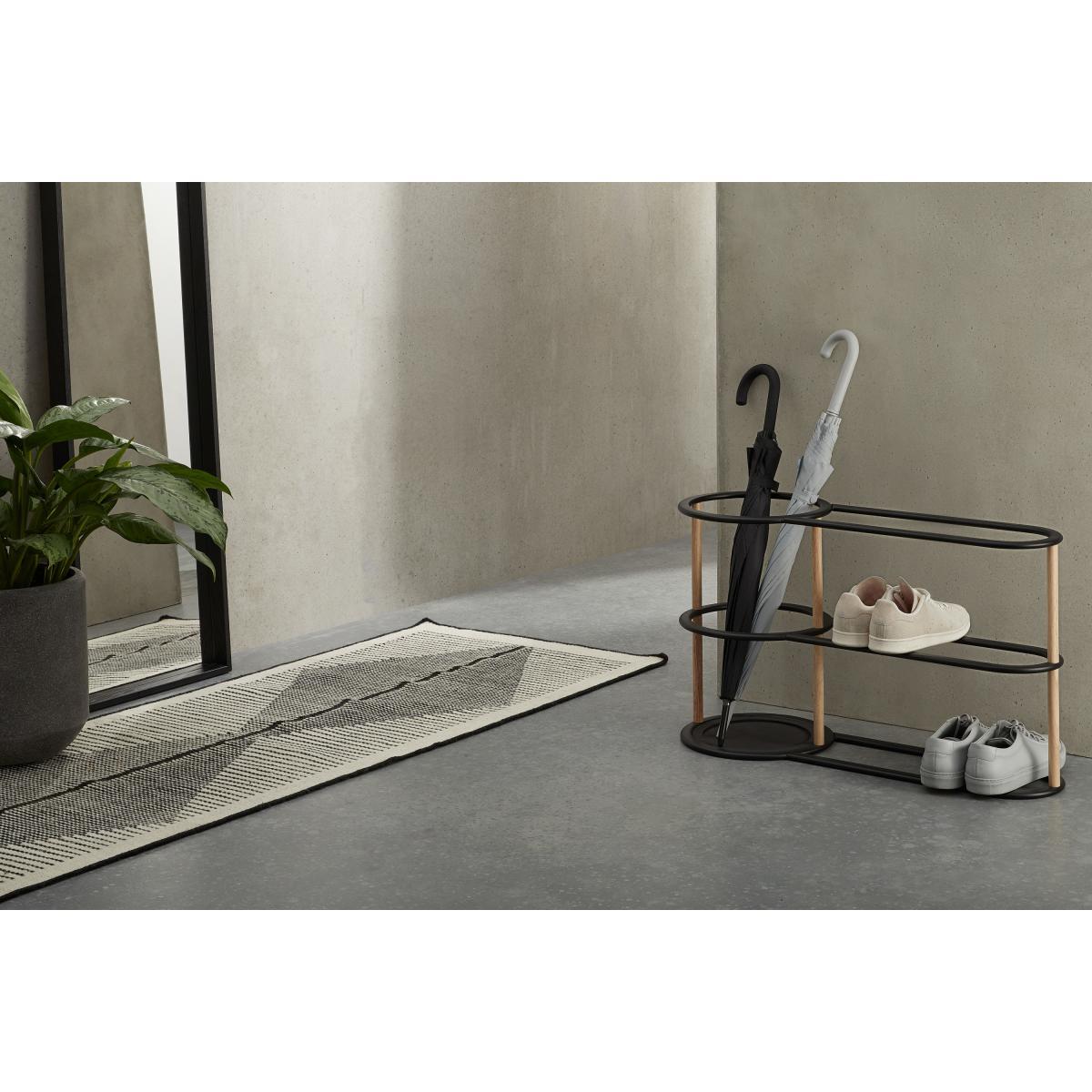 Huldra Umbrella Stand with Shoe Rack, Black Metal & Wood – image 4