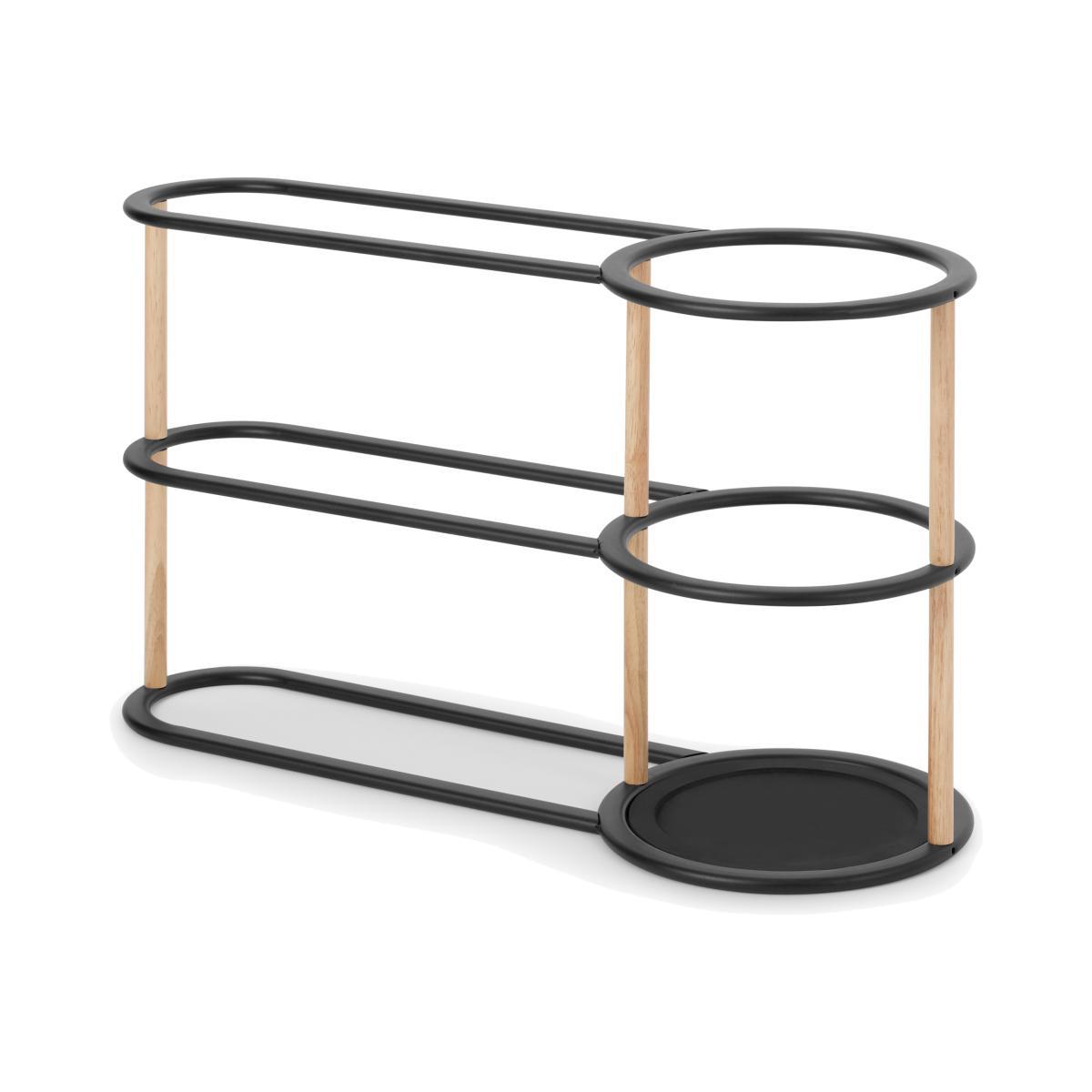 Huldra Umbrella Stand with Shoe Rack, Black Metal & Wood – image 1