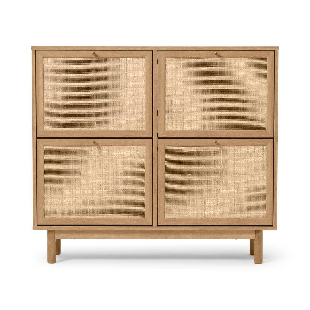Pavia Wide Double Shoe Storage, Natural Rattan & Oak Effect – image 2