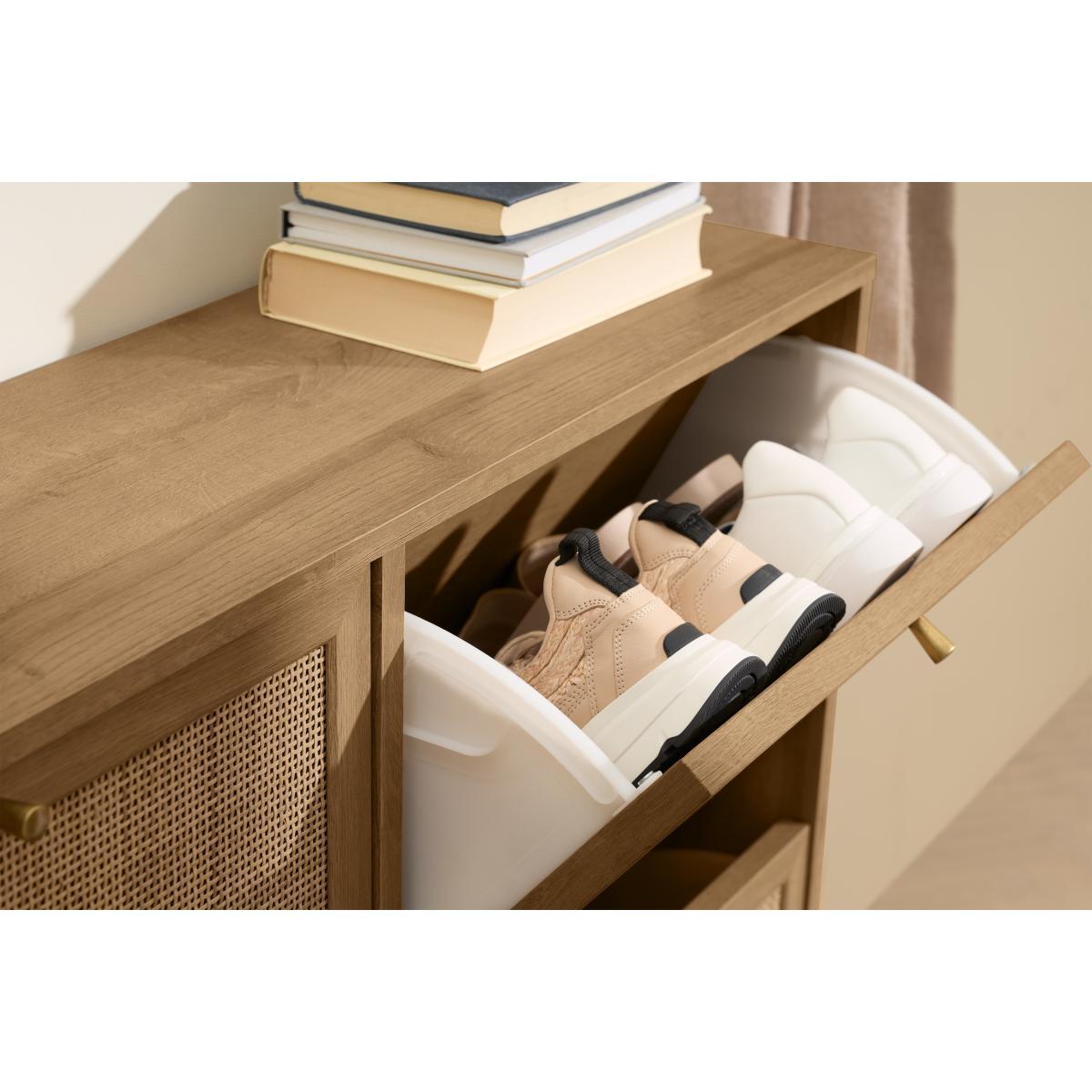 Pavia Wide Double Shoe Storage, Natural Rattan & Oak Effect – image 5