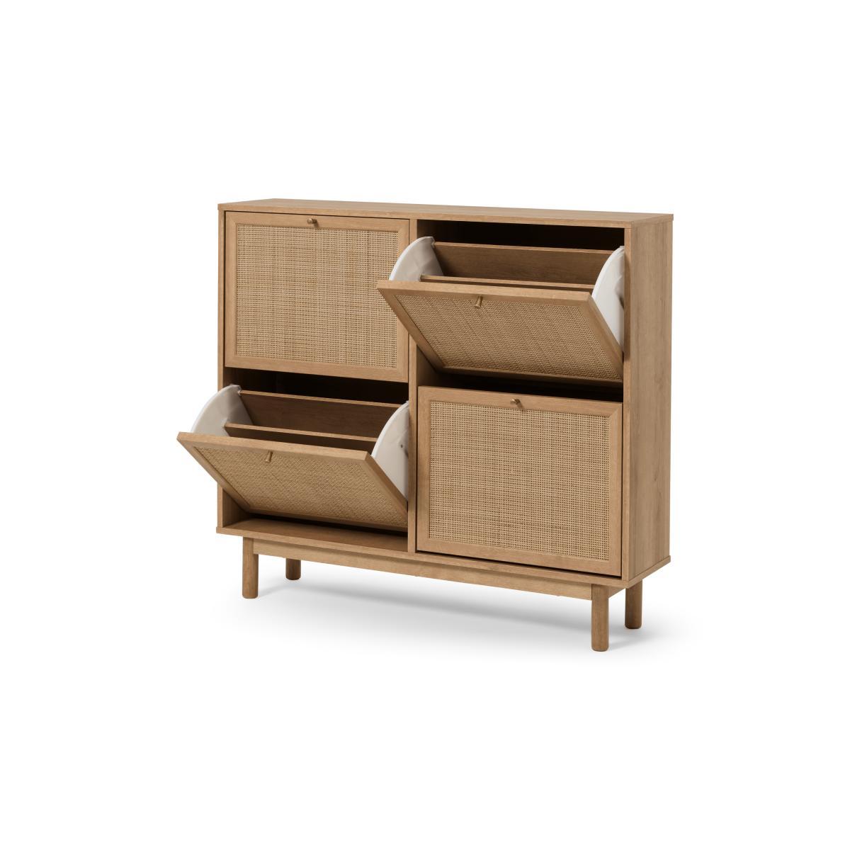 Pavia Wide Double Shoe Storage, Natural Rattan & Oak Effect – image 6