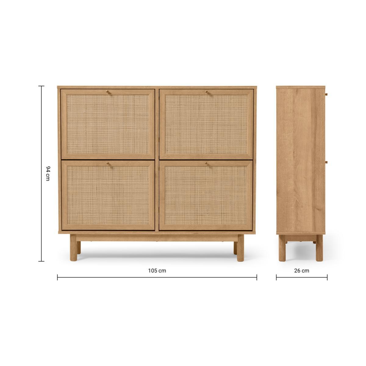 Pavia Wide Double Shoe Storage, Natural Rattan & Oak Effect – image 10