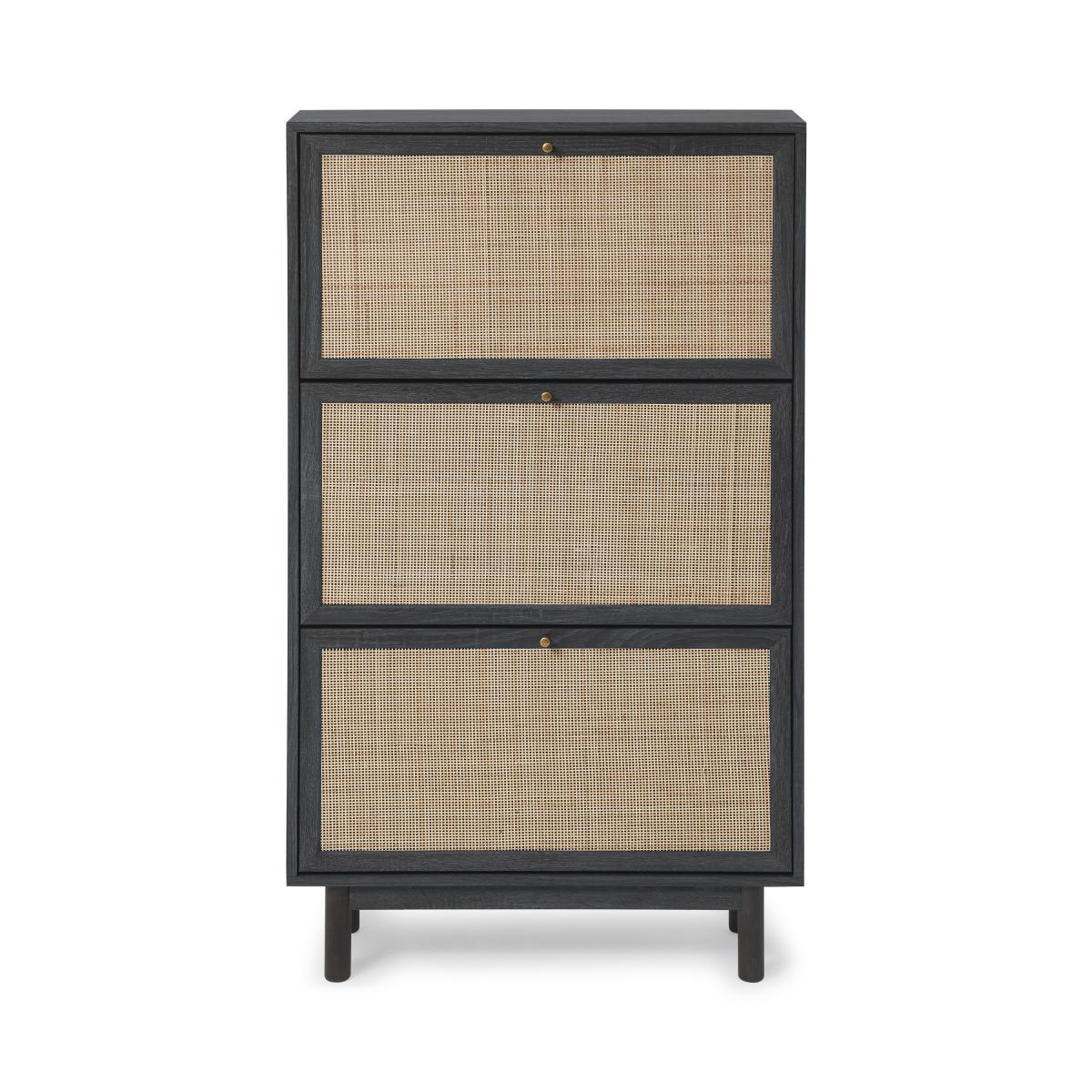 Pavia Double Shoe Storage, Natural Rattan & Black Wood Effect – image 2