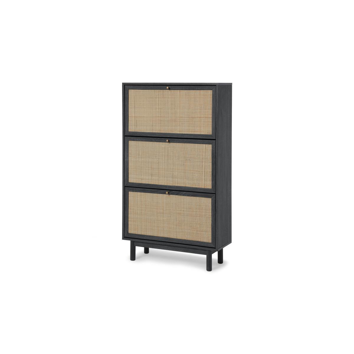 Pavia Double Shoe Storage, Natural Rattan & Black Wood Effect – image 3