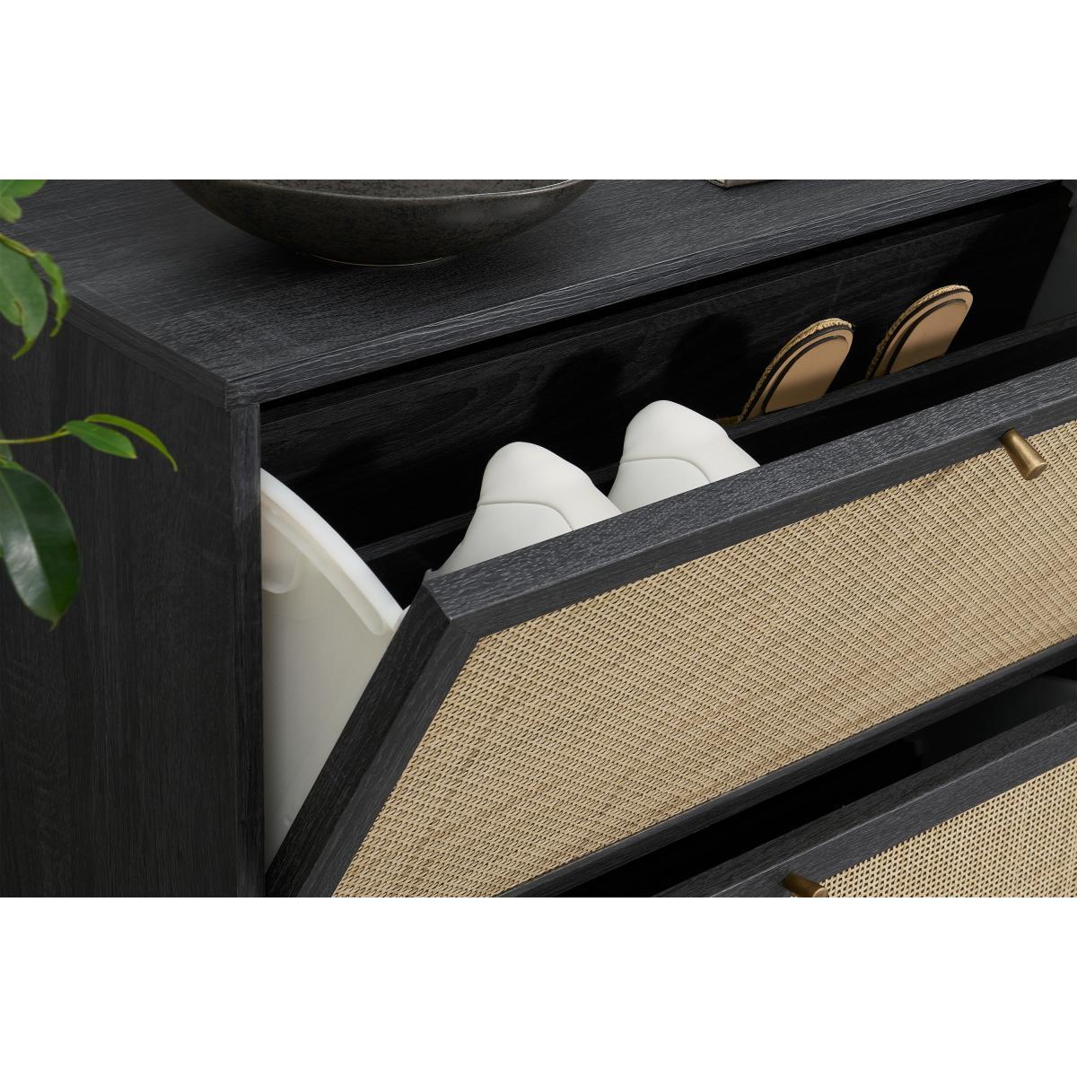 Pavia Double Shoe Storage, Natural Rattan & Black Wood Effect – image 5
